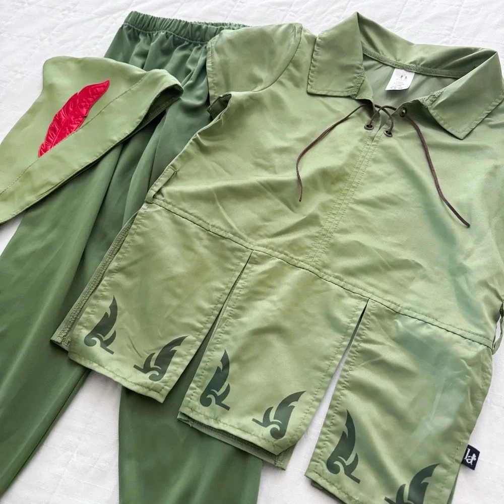 Little Adventures Peter Pan Costume Large 5-7 Year Hat Pants Shirt Green Belt